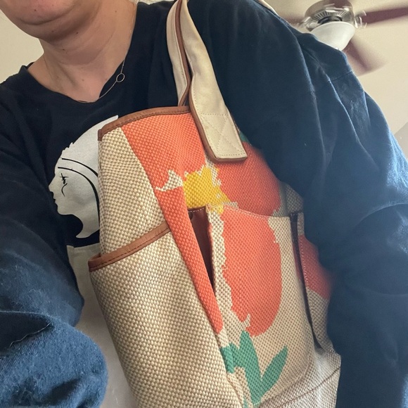 Anthropologie Floral Canvas Tote preppy resort vacation gift - Picture 3 of 4